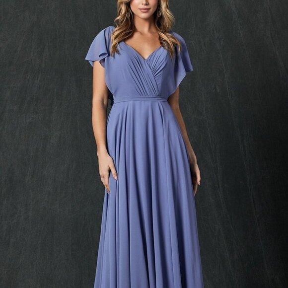 Juliet Dresses & Skirts - SLATE BLUE V-Neck SHORT Sleeve CHIFFON PARTY FORMAL Evening LONG DRESS JT261